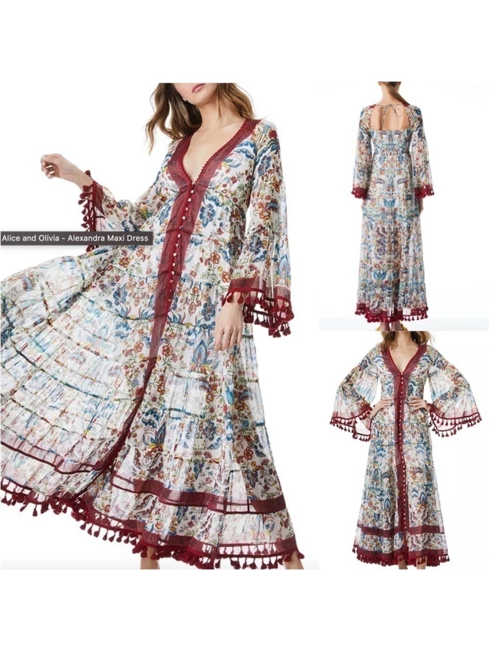 Alice + Olivia Floral Sheer Maxi Kimono with Wine Trim. Says sold but for sale